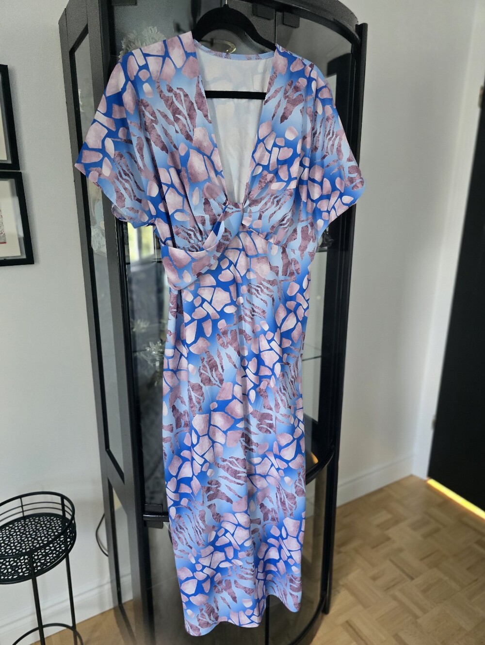 Blue & Pink Abstract Midi Dress